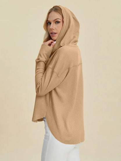 Full Size High-Low Dropped Shoulder Long Sleeve Hoodie - Billien