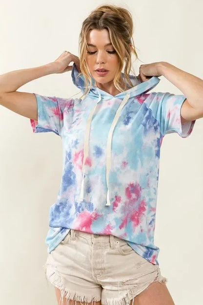 Tie Dye Terry Hoodie with Drawstring - Billien