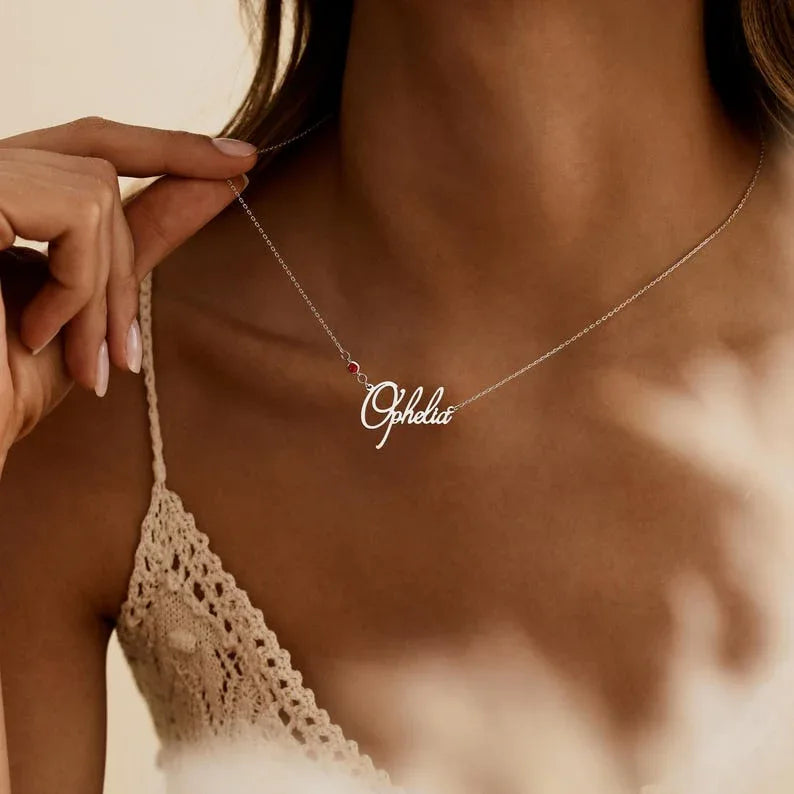 Personalized Cursive Name & Birthstone Necklace - Billien
