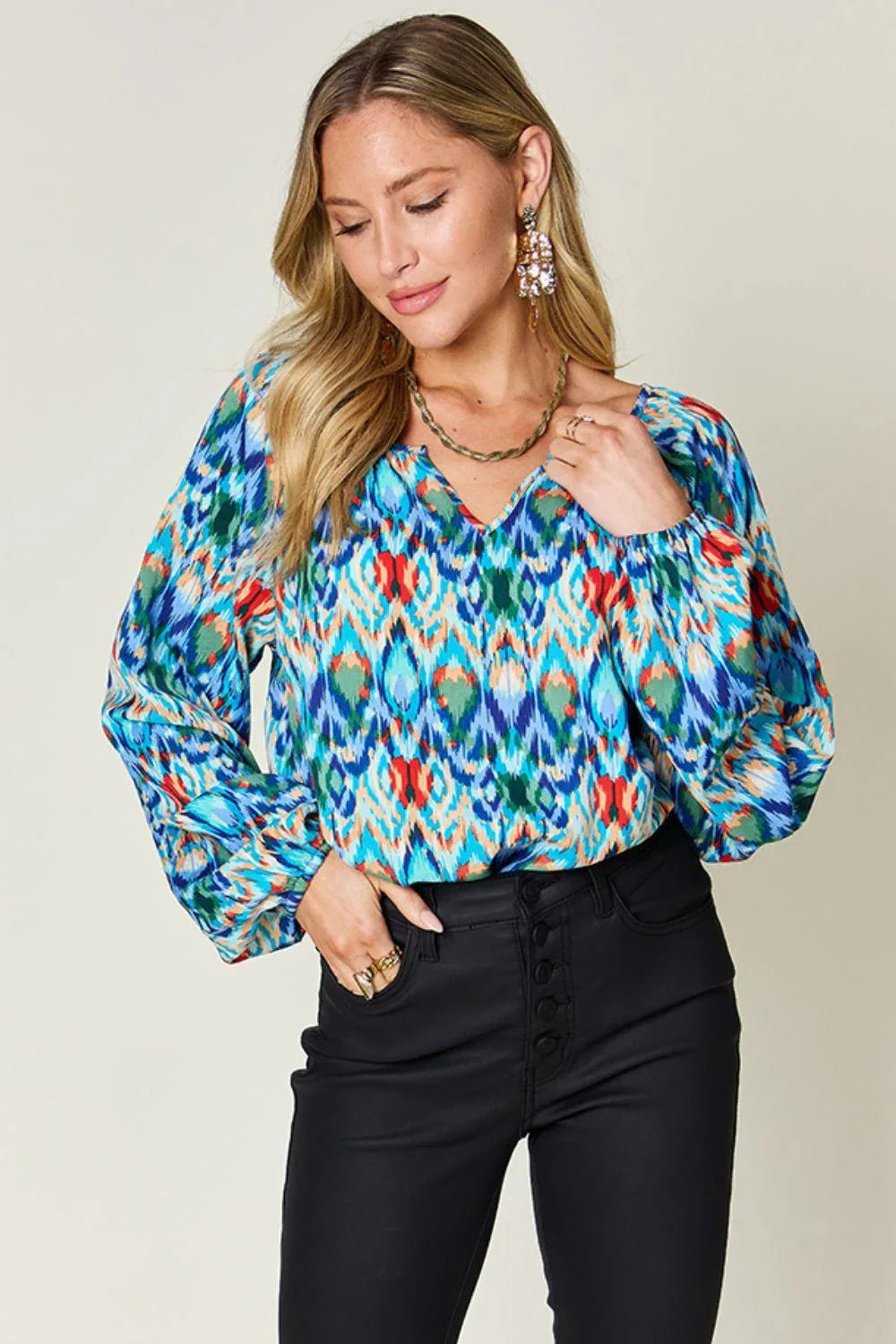 Printed Balloon Sleeve Blouse - Billien