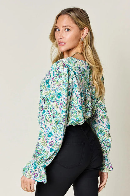 Printed Flounce Sleeve Blouse - Billien