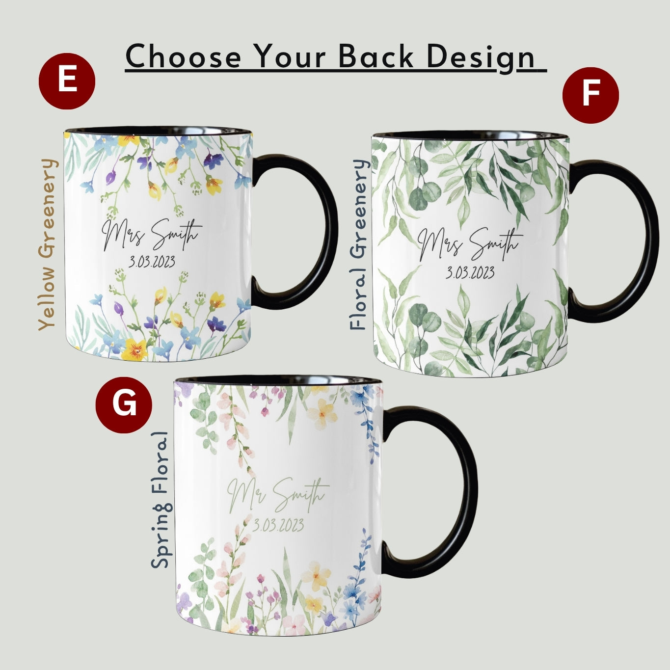 Personalised Wedding gift Mr & Mrs Bride Groom Just Married Gift Mug Greenery Wreath Gift set Ceramic Mug Tea mug coffee Mug Gift mug