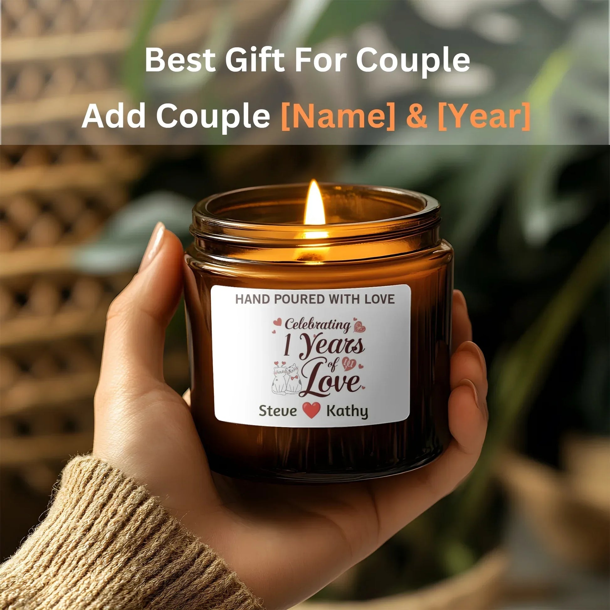 Wedding Any Year Anniversary Candle Gift for Couple - Personalized Scented Candle for her - Unique Wax Anniversary candle for him - Billien