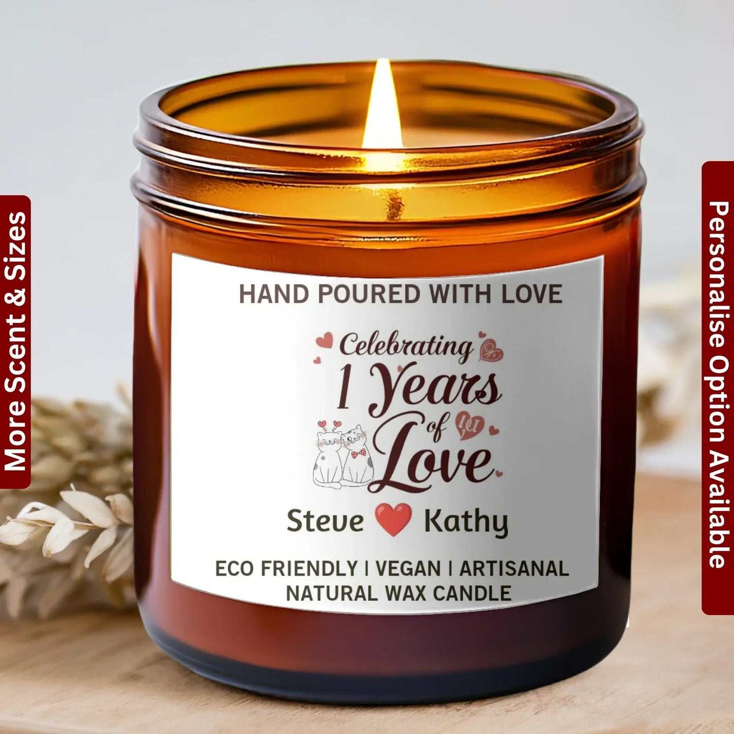 Wedding Any Year Anniversary Candle Gift for Couple - Personalized Scented Candle for her - Unique Wax Anniversary candle for him - Billien