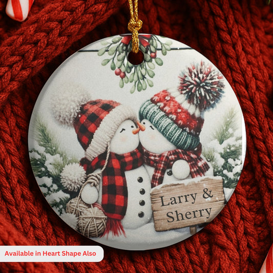 Personalized Kissing Snowman Couple Ornament, Snowman Newlywed Wedding Ornament, Add Any Name Any Year, Engagement Gift, Keepsake Ornament